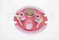 Jouets en bois d'enfant en bas âge de temps de thé rose avec des forces de défense principale de modèle de fleur de plat de poignée