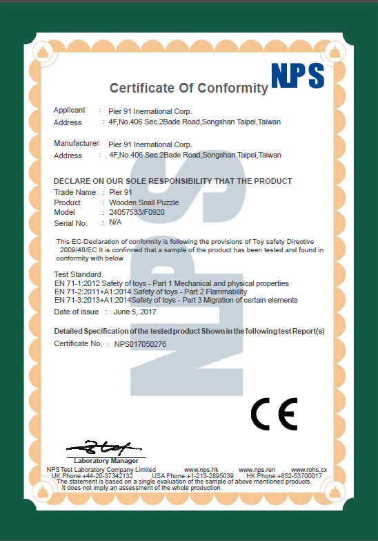 Chine Pier 91 International Corporation Certifications